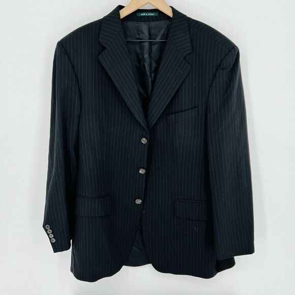 Ralph Lauren Black Pinstripe Blazer Size 42R Wool Blend Bernini Beverly Hills - Picture 1 of 7